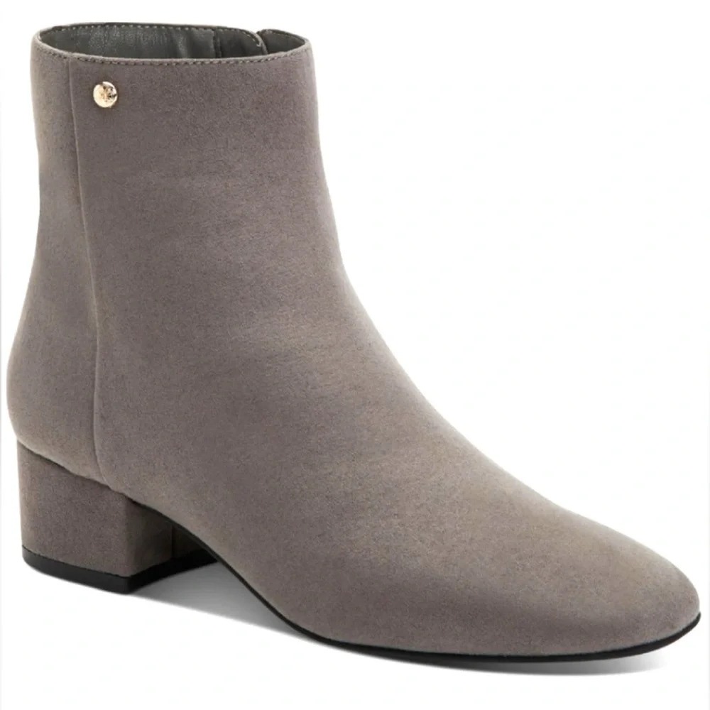 Charter Club Women's Heatherr Faux Suede Square Toe Ankles Booties Grey Sz 6.5
